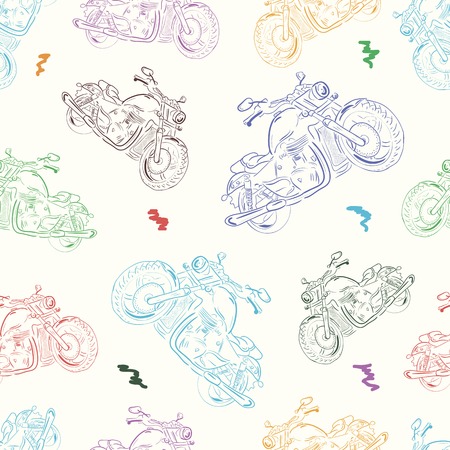 Seamless texture with color identical motorcycles in a disorderのイラスト素材