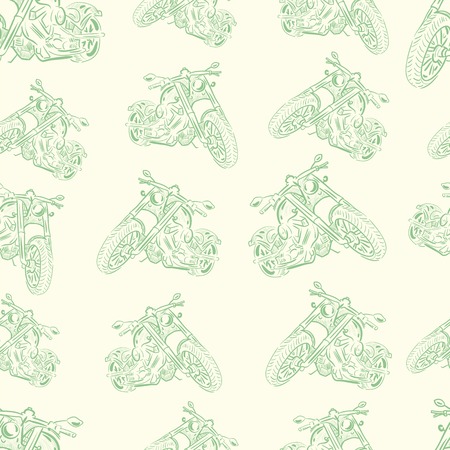 Seamless texture with green motorcycles on a light backgroundのイラスト素材