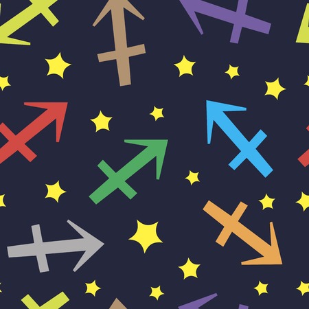 Sagittarius zodiac sign seamless texture with starsのイラスト素材