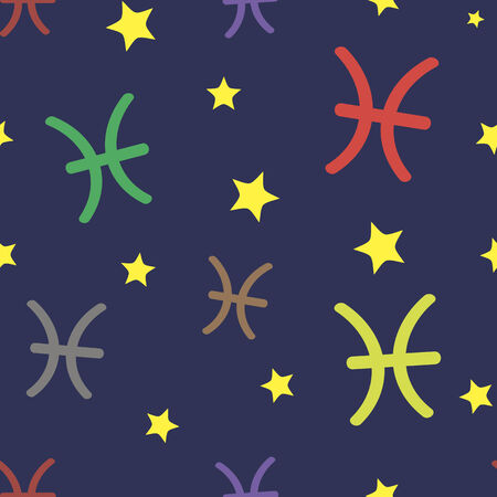 Pisces zodiac sign seamless texture with starsのイラスト素材