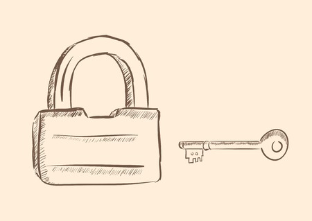 The lock and key in style a vintage of brown colorのイラスト素材