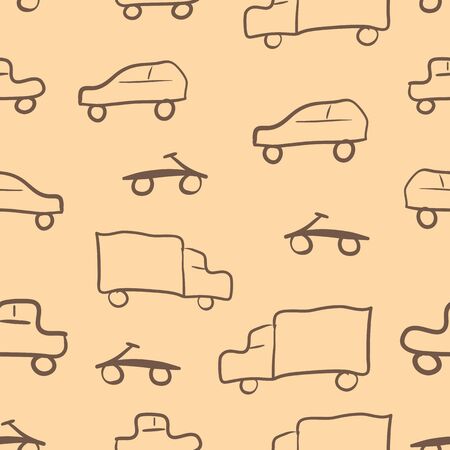 Seamless texture with primitive drawing of transportのイラスト素材