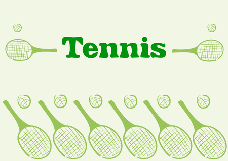 Inscription tennis and green tennis rackets on a light backgroundのイラスト素材