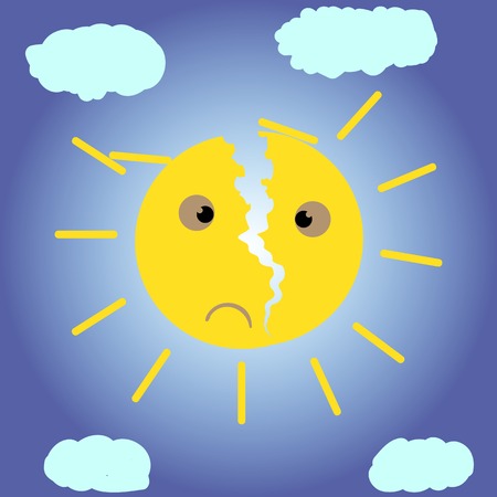 The yellow sun with a crack against the skyのイラスト素材