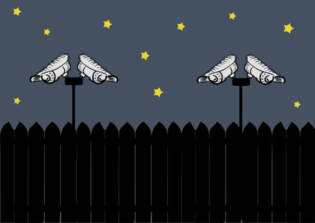 Video camera behind a black fence at nightのイラスト素材