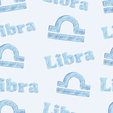 Seamless texture with libra zodiac sign the sketch on the blueのイラスト素材