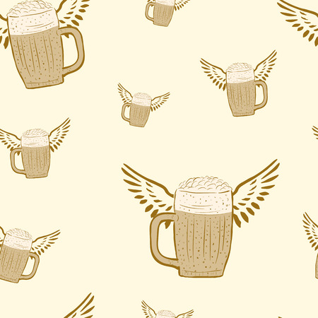 Seamless winged beer mugs on a light backgroundのイラスト素材