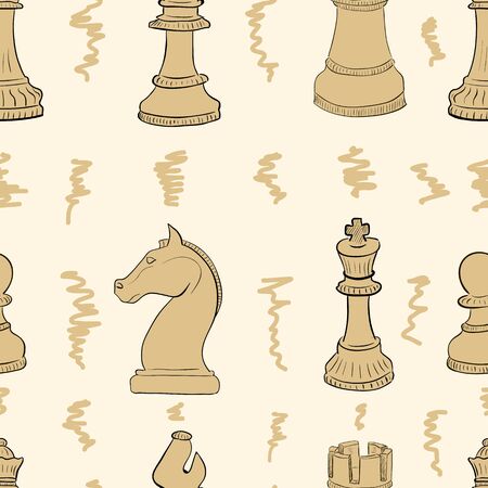Seamless texture with brown chess and curlsのイラスト素材