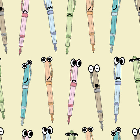 Seamless texture of colored pens with eyes and emotionsのイラスト素材