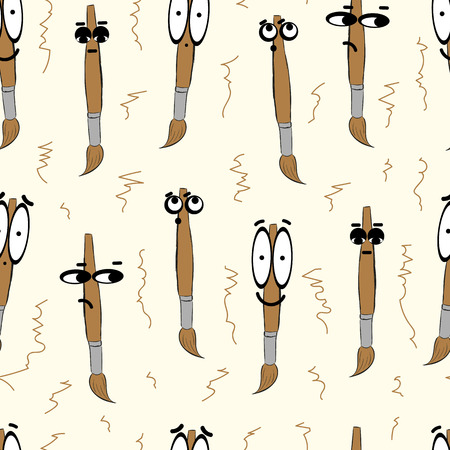 Seamless texture with big-eyed emotional amusing brushesのイラスト素材