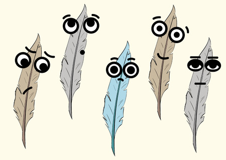 Clipart with emotional big-eyed feathers of different colorのイラスト素材
