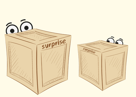 Two boxes with the looking-out eyes and an inscription a surpriseのイラスト素材