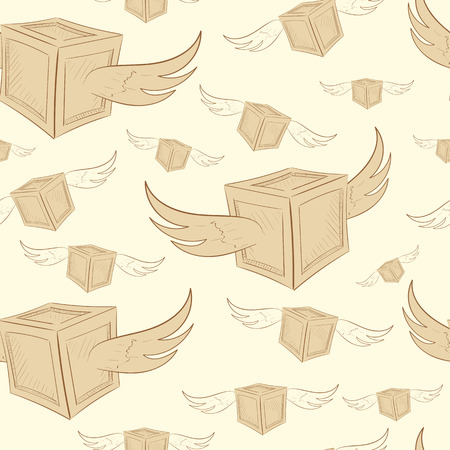 Seamless texture with the flying winged boxesのイラスト素材