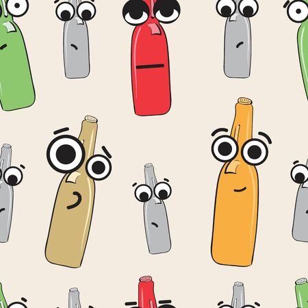 Seamless texture with color big-eyed emotional bottlesのイラスト素材