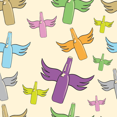 Seamless texture with winged color bottles on a light backgroundのイラスト素材
