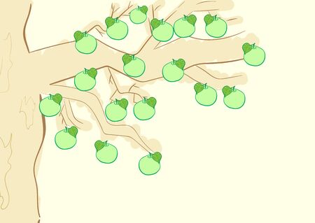 A half of an apple-tree with ripe green apples on a light backgroundのイラスト素材