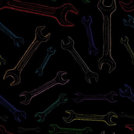 Seamless texture with color wrenches on a dark backgroundのイラスト素材
