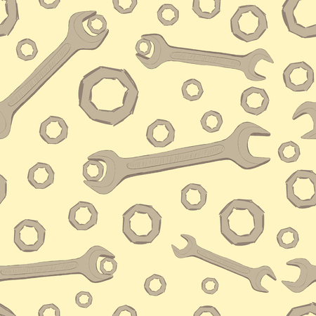 Seamless texture with brown wrenches and nutsのイラスト素材