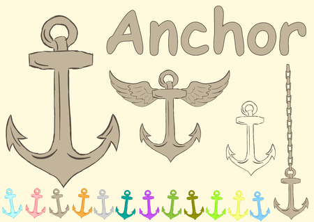 Clipart with various anchors wings and inscriptionsのイラスト素材