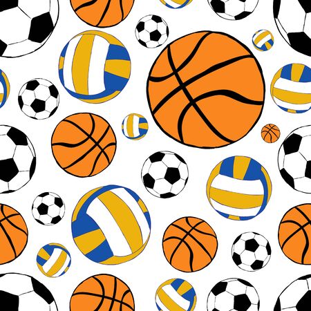 Seamless texture with soccerballs volleyball and basketballのイラスト素材