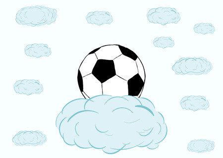 Classical black-and-white soccerball on a blue cloud in the skyのイラスト素材