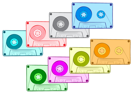 Color audio cassettes in are constructed in a rowのイラスト素材