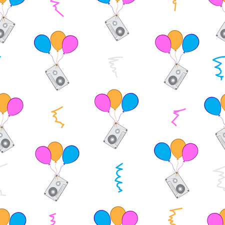 Seamless texture with audio cassettes on balloonsのイラスト素材