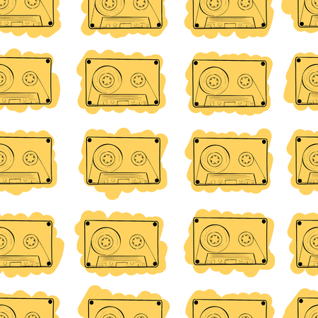 Seamless texture with orange audio cassettes on a white backgroundのイラスト素材