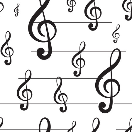 Seamless texture with black treble clefs and linesのイラスト素材