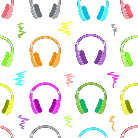 Seamless texture with color earphones and curvesのイラスト素材