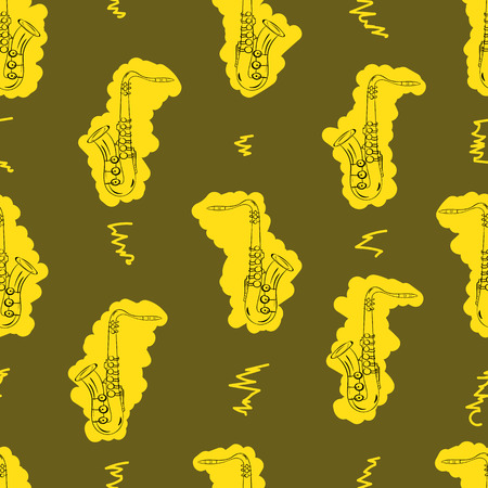 Seamless texture with the golden painted saxophonesのイラスト素材
