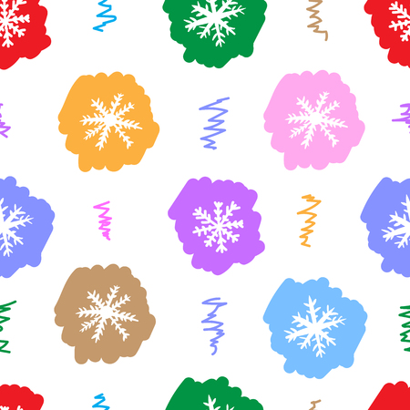 Seamless texture with multi-colored negligent snowflakes on the whiteのイラスト素材