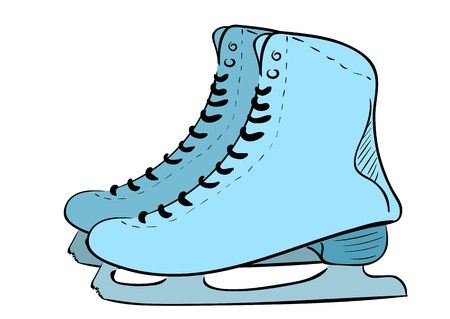 Illustration with blue sketches of the skatesのイラスト素材