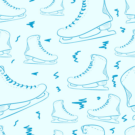 Seamless texture with the blue skates contours and curve curlsのイラスト素材
