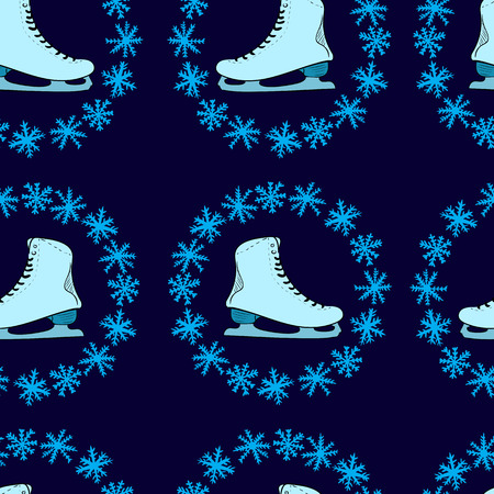 Seamless texture with the blue skates in a snow roundのイラスト素材