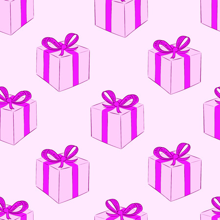 Seamless texture with pink gift festive boxesのイラスト素材
