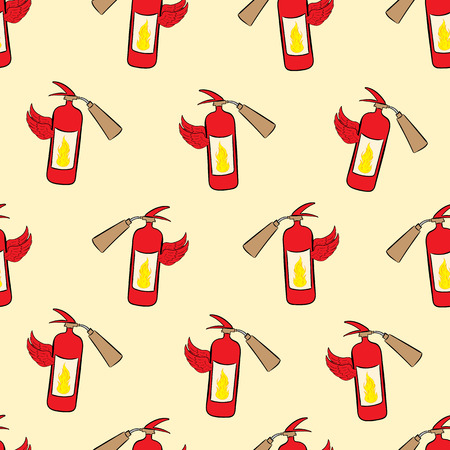 Seamless texture with winged red fire extinguishersのイラスト素材