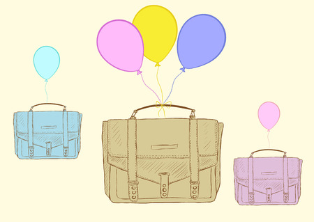 Conceptual illustration with the flying bags on balloonsのイラスト素材