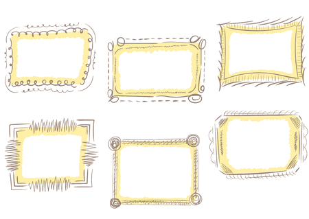 Set with a curve vector photoframe of brown colorのイラスト素材