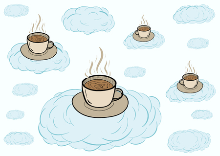 Conceptual illustration with hot coffee on cloudsのイラスト素材
