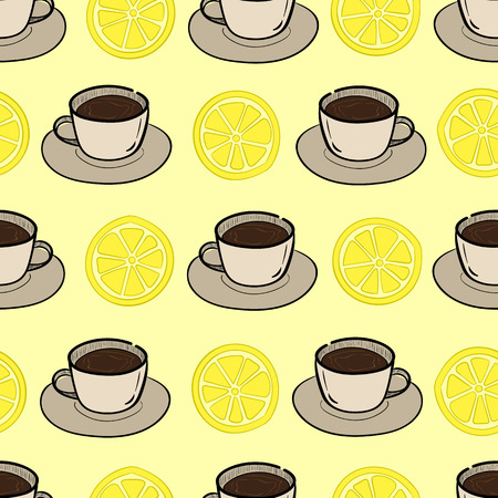 Seamless texture of a mug of tea with a lemonのイラスト素材