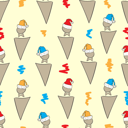 Seamless texture with little men in Christmas capsのイラスト素材