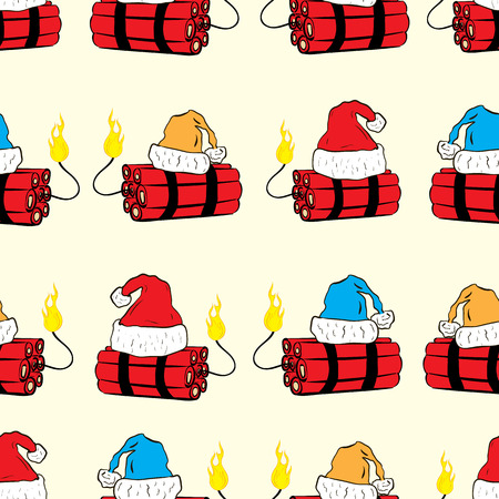 Seamless texture with Christmas dynamite in a capのイラスト素材