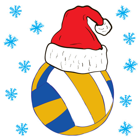 Volleyball in the Christmas cap and snowfallのイラスト素材