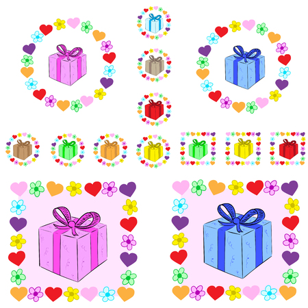 Set of gifts within from hearts and flowersのイラスト素材