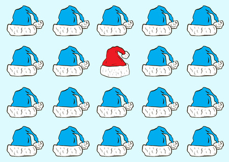 Conceptual illustration with Christmas caps and one not such as allのイラスト素材