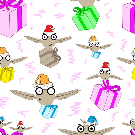 Seamless texture with Christmas monsters with giftsのイラスト素材