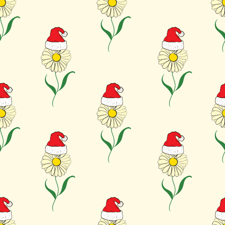 Seamless texture with camomiles in Christmas capsのイラスト素材