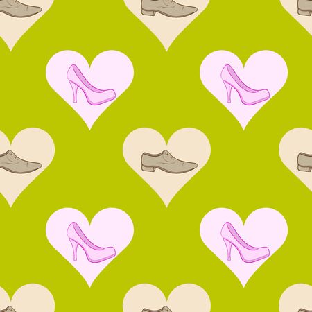Seamless texture men's and women's shoes in color heartsのイラスト素材