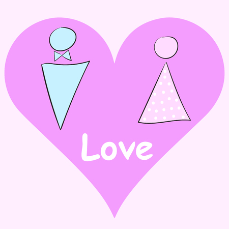 Conceptual illustration with a male and female sign in heartのイラスト素材